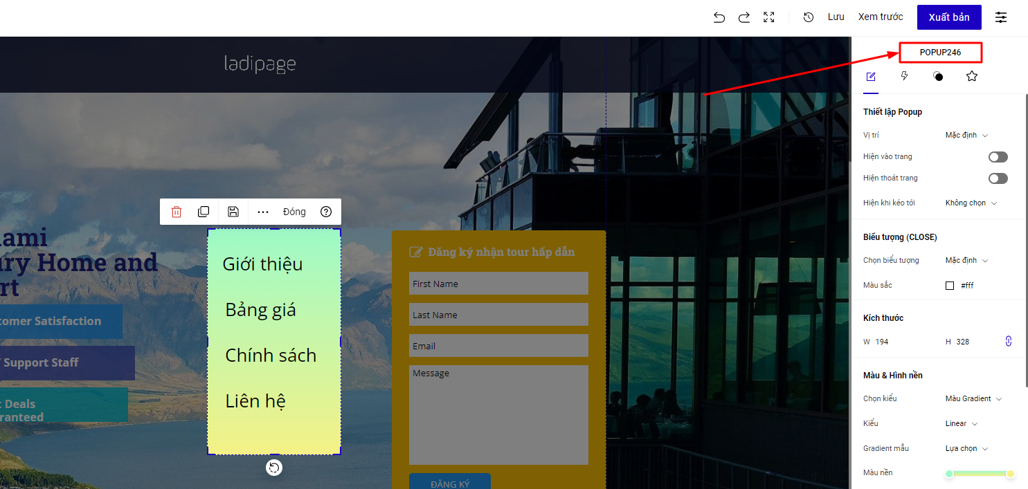 Xem trực tiếp trên popup