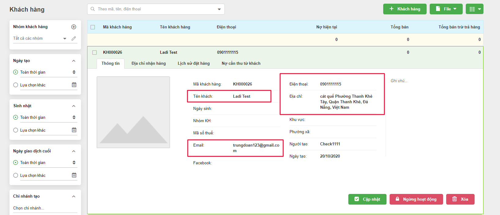 Chi tiết phần thông tin khách hàng trong KiotViet