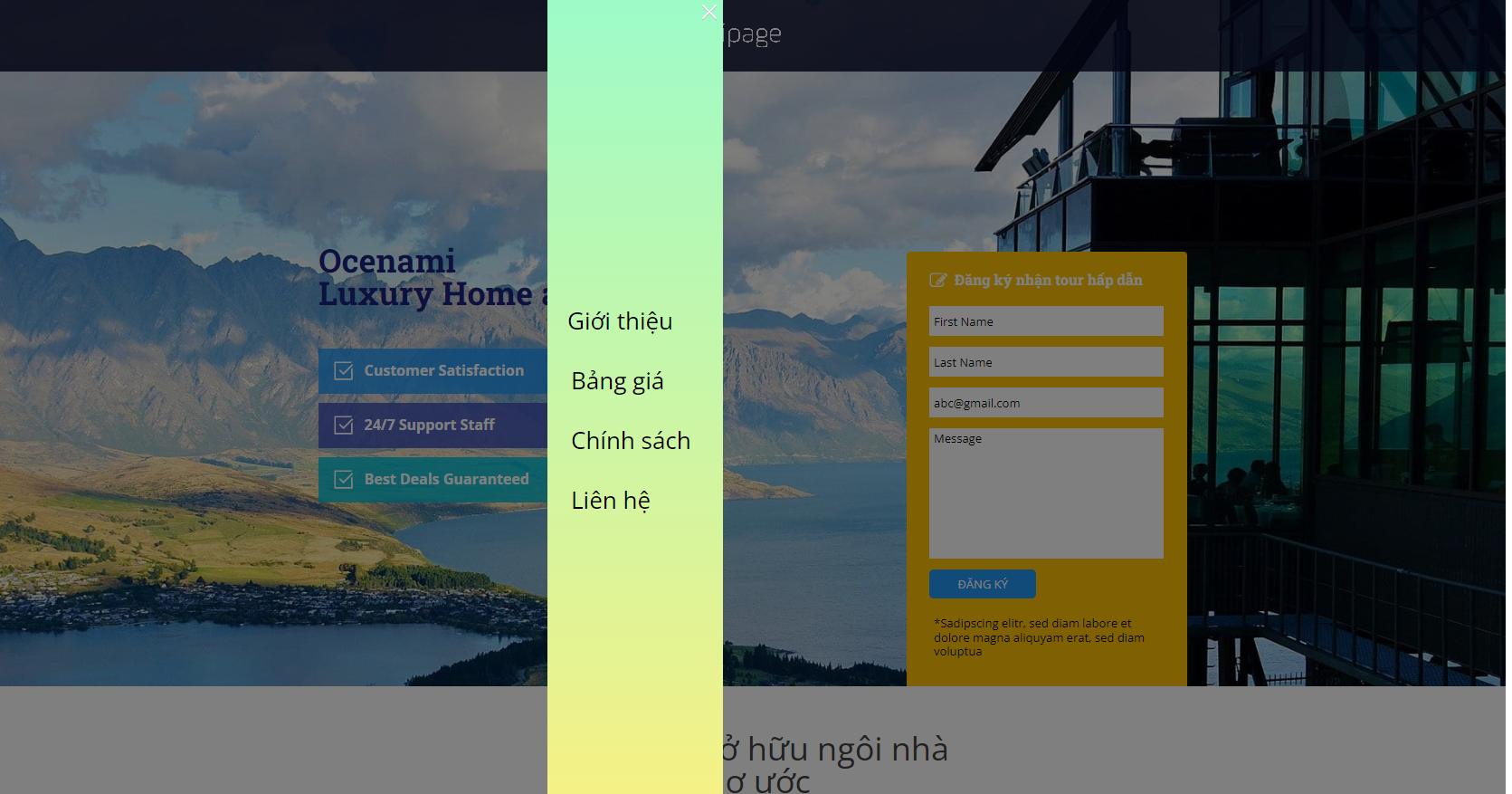 Ví dụ về popup được thiết lập Full chiều cao
