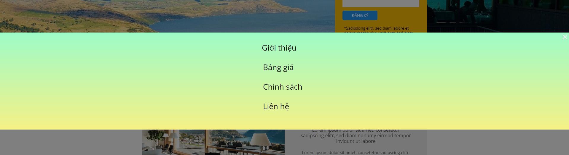 Ví dụ về popup được thiết lập Full chiều rộng